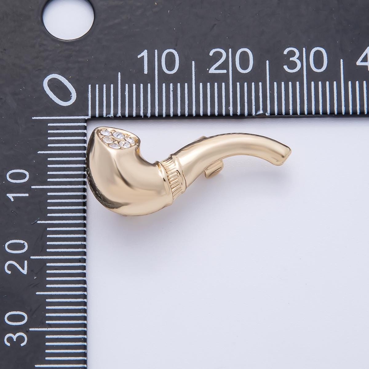Gold 28mm x 12.5mm Clear Rhinestone Pipe Pin Brooch Men's Suit Accessory gift for Him Jewelry for Coats Bags Scarves | BH-065