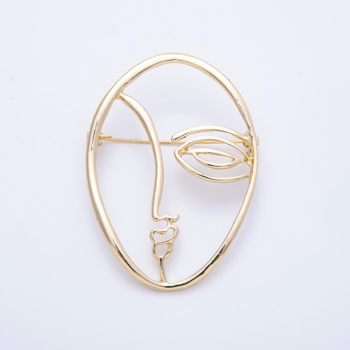 Gold Minimalist Face Pin Brooch Modern Abstract Face Woman Modern Artistic Statement Jewelry Accessory Gift for Her | BH-066