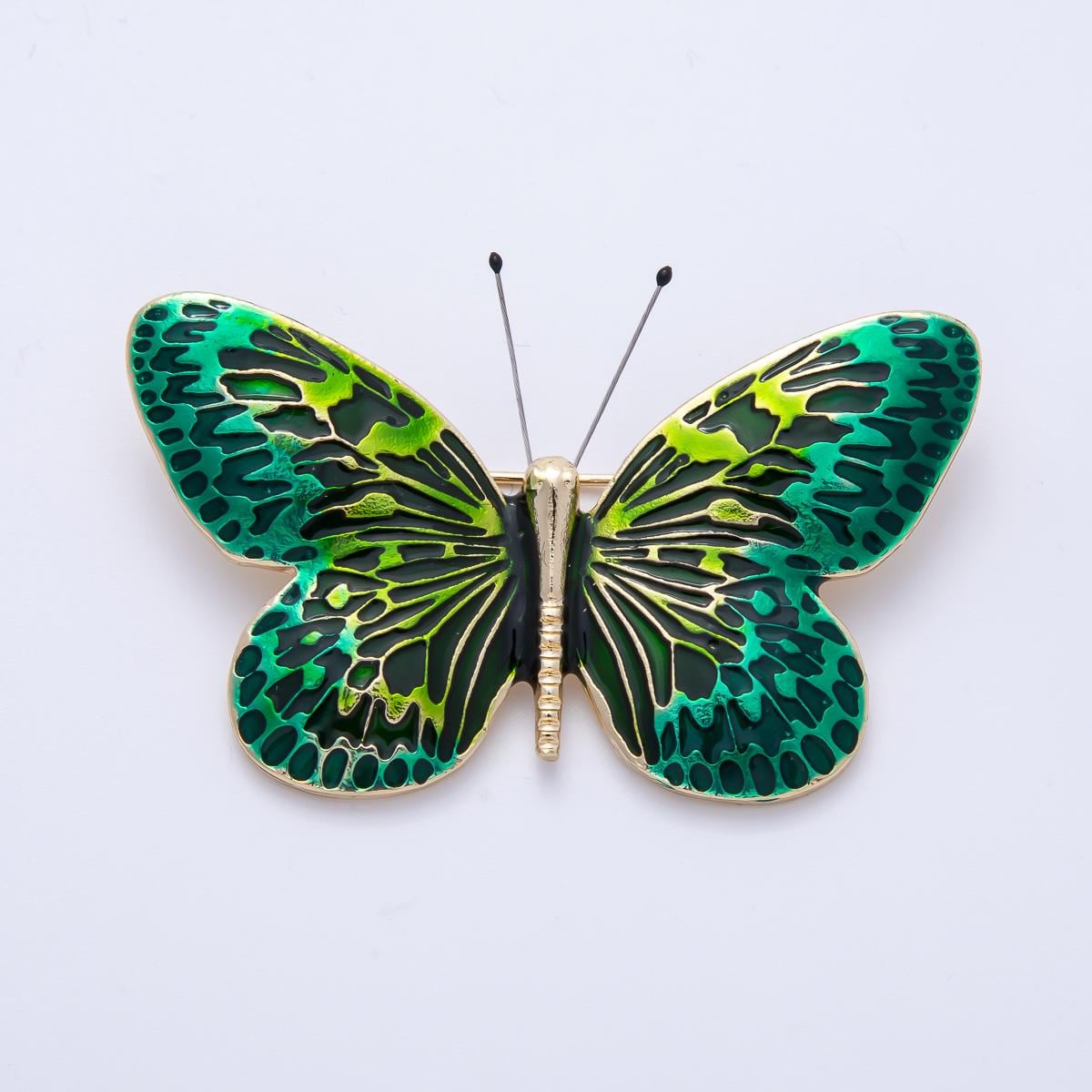 Gold 55mm Green Gradient Butterfly Insect Pin Brooch Vibrant Moth Accessory Gift for Her for Coats Bags and Scarves | BH-070