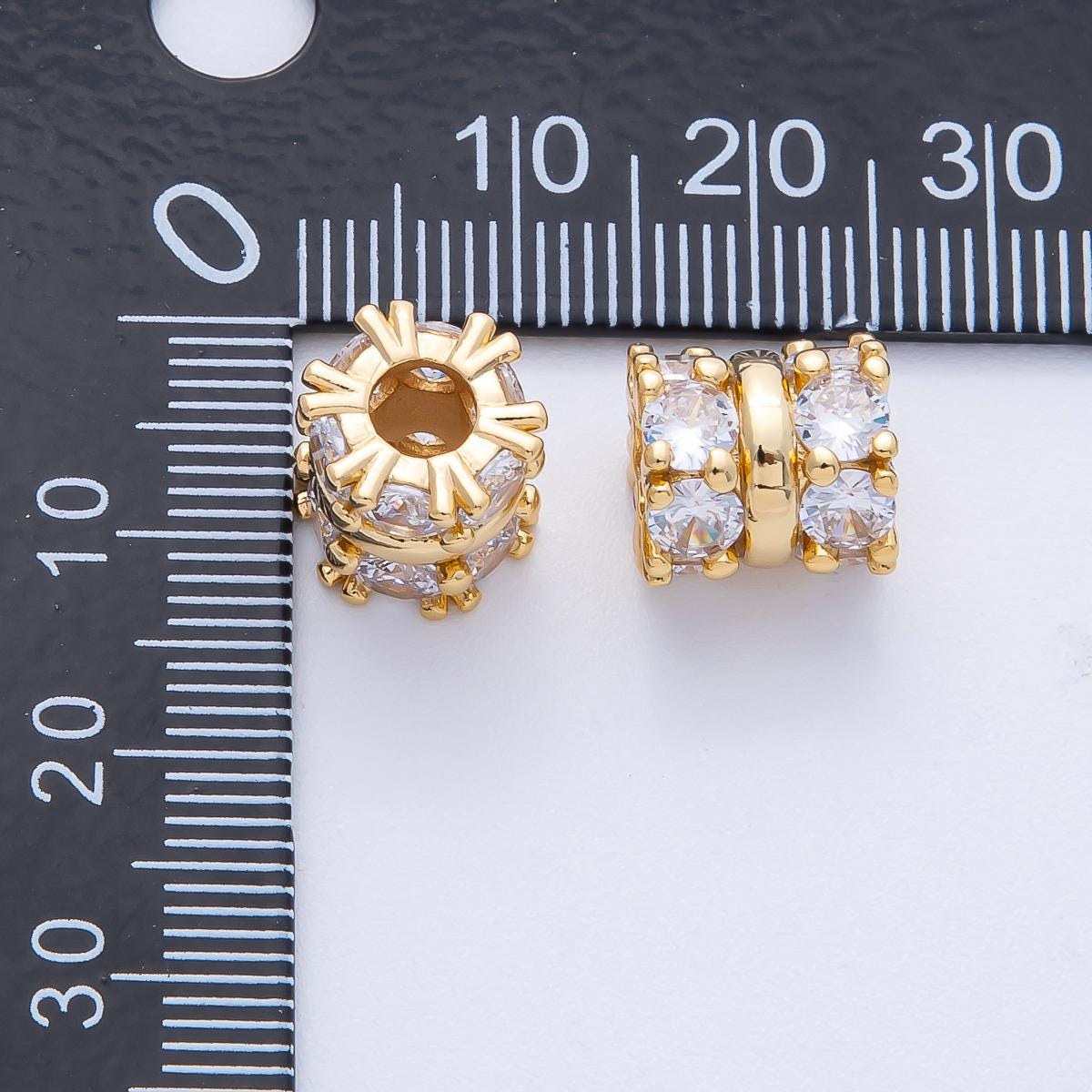 18K Gold Filled 10.6mm Clear CZ Micro Paved Double Tube Spacer Bead Charm for DIY Jewelry Making Finding Necklace Bracelet | B699
