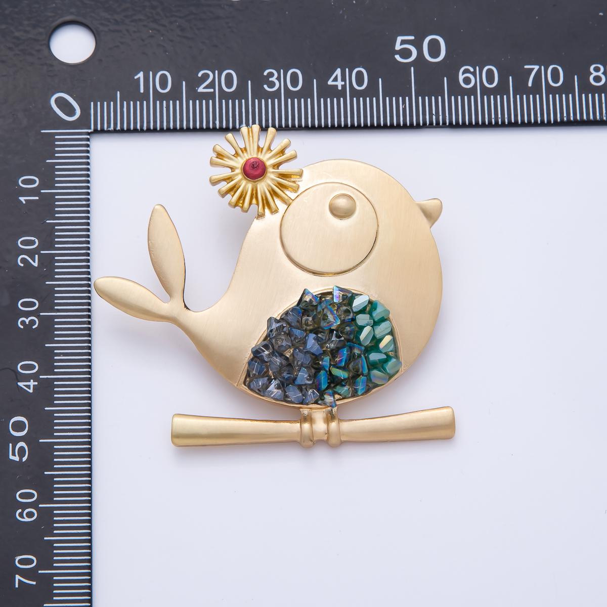 Gold 52.5mm Gradient Rhinestone Song Bird Pin Whimsical Jewelry Brooch Unique Fashion Accessory for Coats Bags and Scarves | BH-088