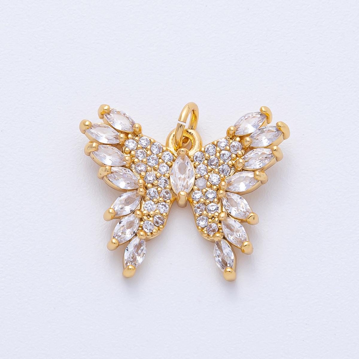18K Gold Filled 21mm Marquise Micro Paved CZ Butterfly Mariposa Animal Charm Dainty Monarch DIY Jewelry Supply for custom Necklace | AK182