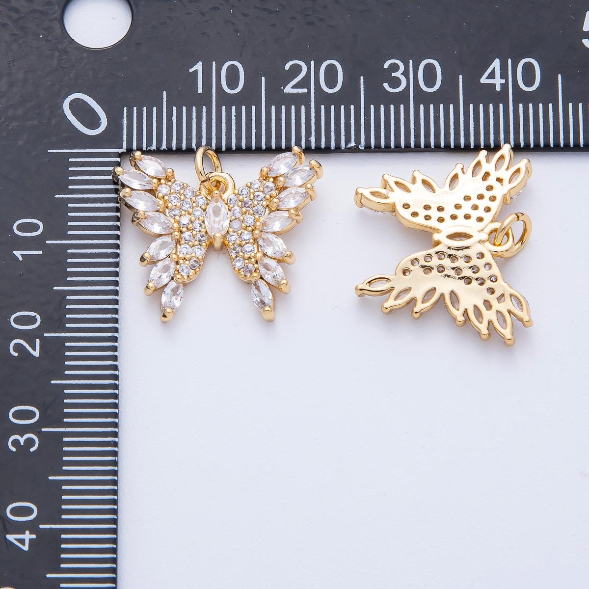 18K Gold Filled 21mm Marquise Micro Paved CZ Butterfly Mariposa Animal Charm Dainty Monarch DIY Jewelry Supply for custom Necklace | AK182