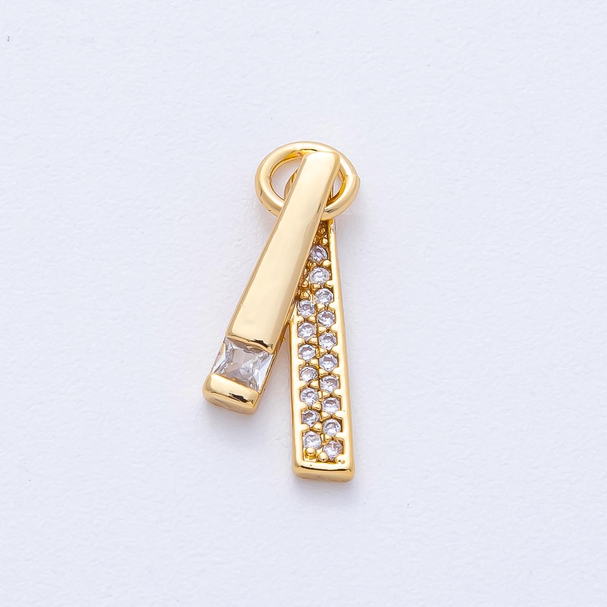 18K Gold Filled 16mm Clear Micro Paved CZ Zipper Pull Ribbon Tie Bar Minimalist Charm Dainty Geometric Gift DIY Jewelry Supply | AK183