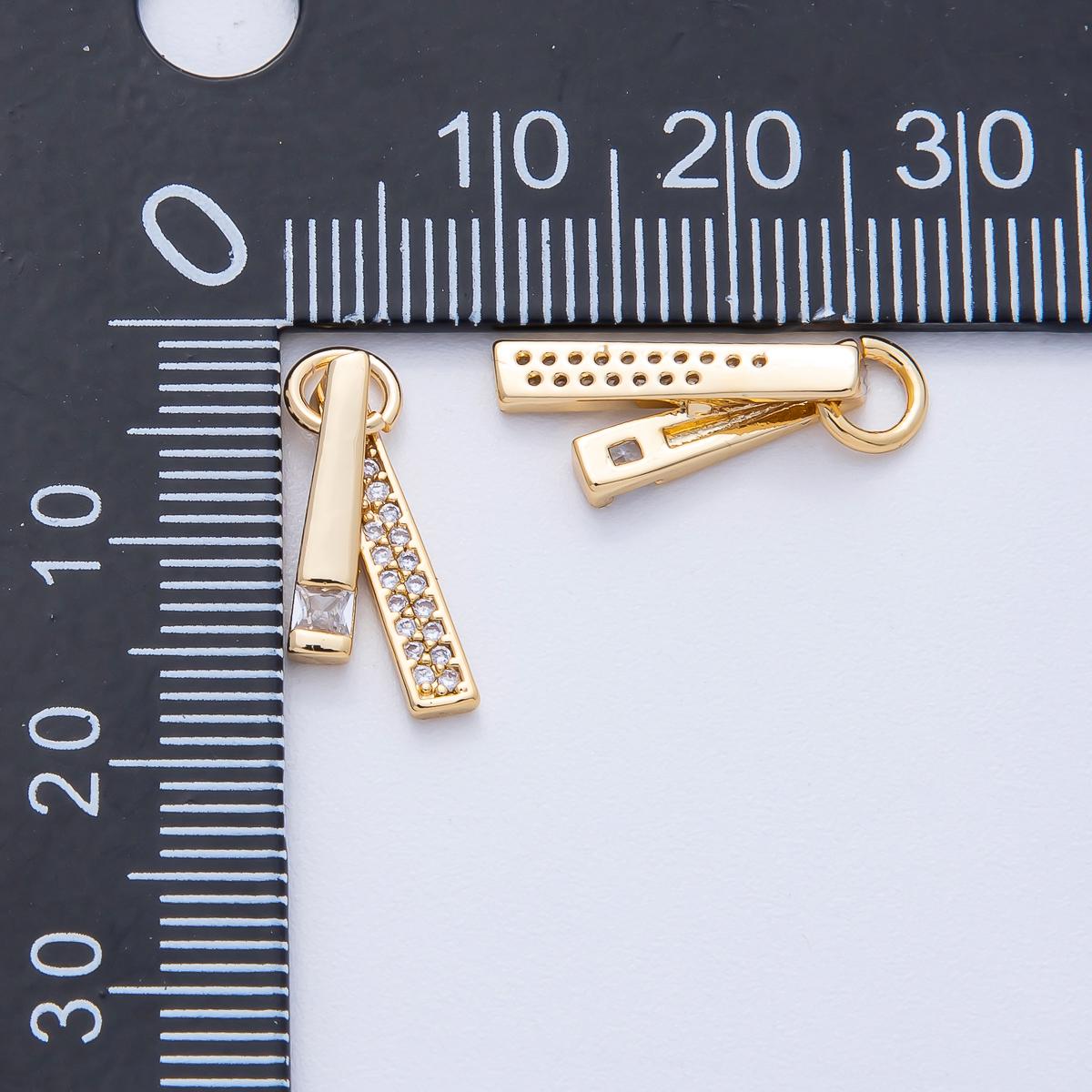 18K Gold Filled 16mm Clear Micro Paved CZ Zipper Pull Ribbon Tie Bar Minimalist Charm Dainty Geometric Gift DIY Jewelry Supply | AK183