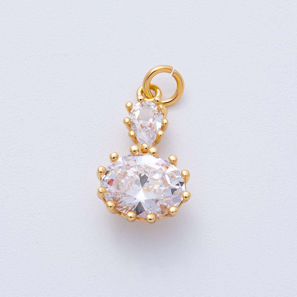 18K Gold Filled 19mm Clear CZ Double Oval Solitaire Dangle Charm Bridal Jewelry Supply for custom Necklace | AK184