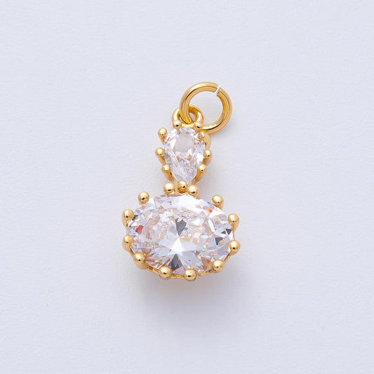 18K Gold Filled 19mm Clear CZ Double Oval Solitaire Dangle Charm Bridal Jewelry Supply for custom Necklace | AK184
