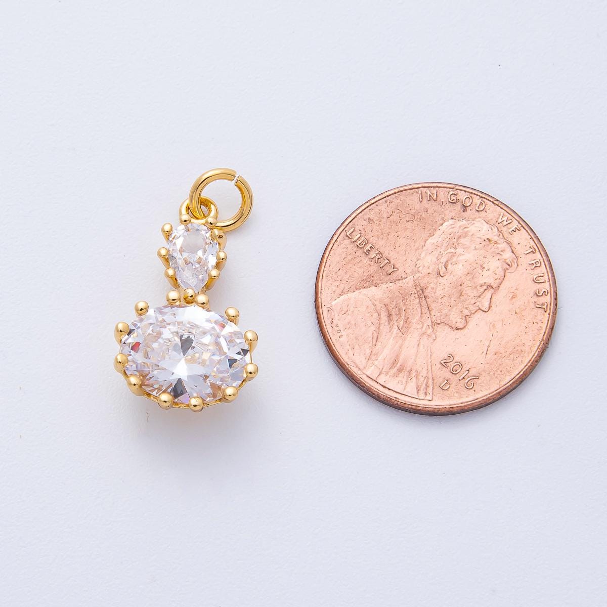 18K Gold Filled 19mm Clear CZ Double Oval Solitaire Dangle Charm Bridal Jewelry Supply for custom Necklace | AK184