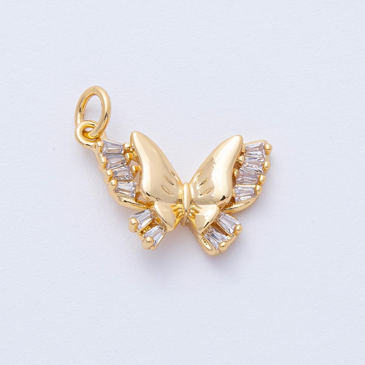 18K Gold Filled 18mm Clear Baguette CZ Butterfly Mariposa Wings Animal Charm Crystal Insect Pendant DIY Jewelry Supply for Necklace | AK185