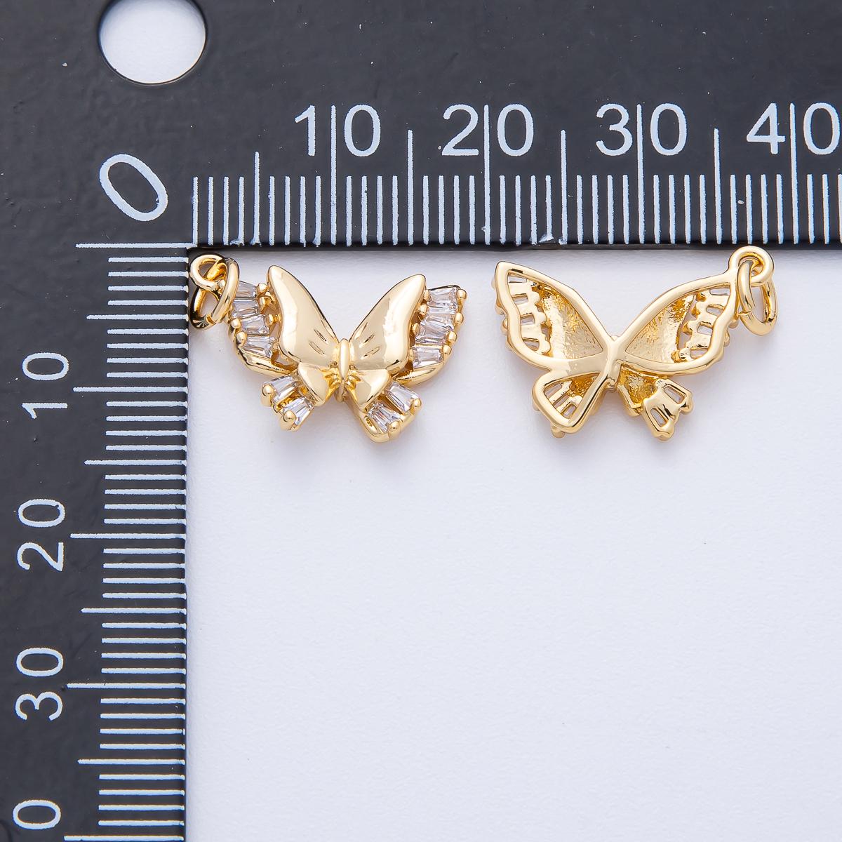 18K Gold Filled 18mm Clear Baguette CZ Butterfly Mariposa Wings Animal Charm Crystal Insect Pendant DIY Jewelry Supply for Necklace | AK185