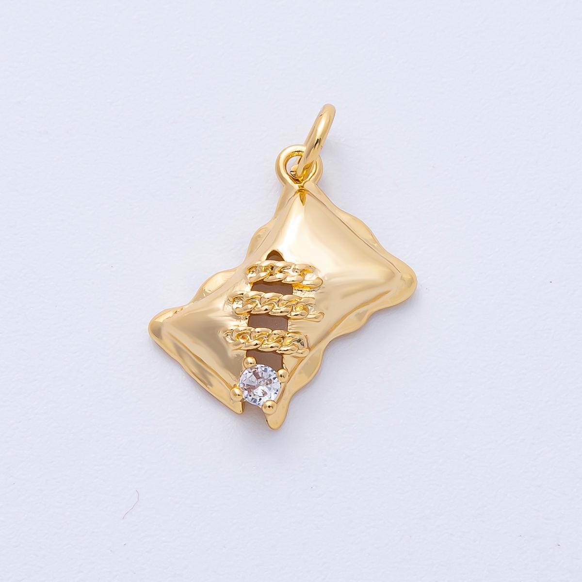 18K Gold Filled 16mm Clear CZ Quilted Puffy Pillow Charm Sleeping Beauty Theme Pendant DIY Jewelry Supply for custom necklace | AK186