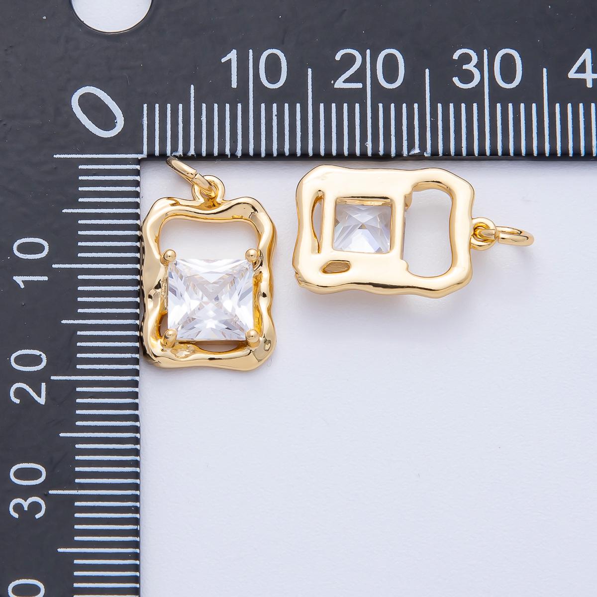 18K Gold Filled 17.1mm Clear Baguette CZ Open Molten Rectangular Charm Modern Geometric Charm Supply for custom necklace | AK190