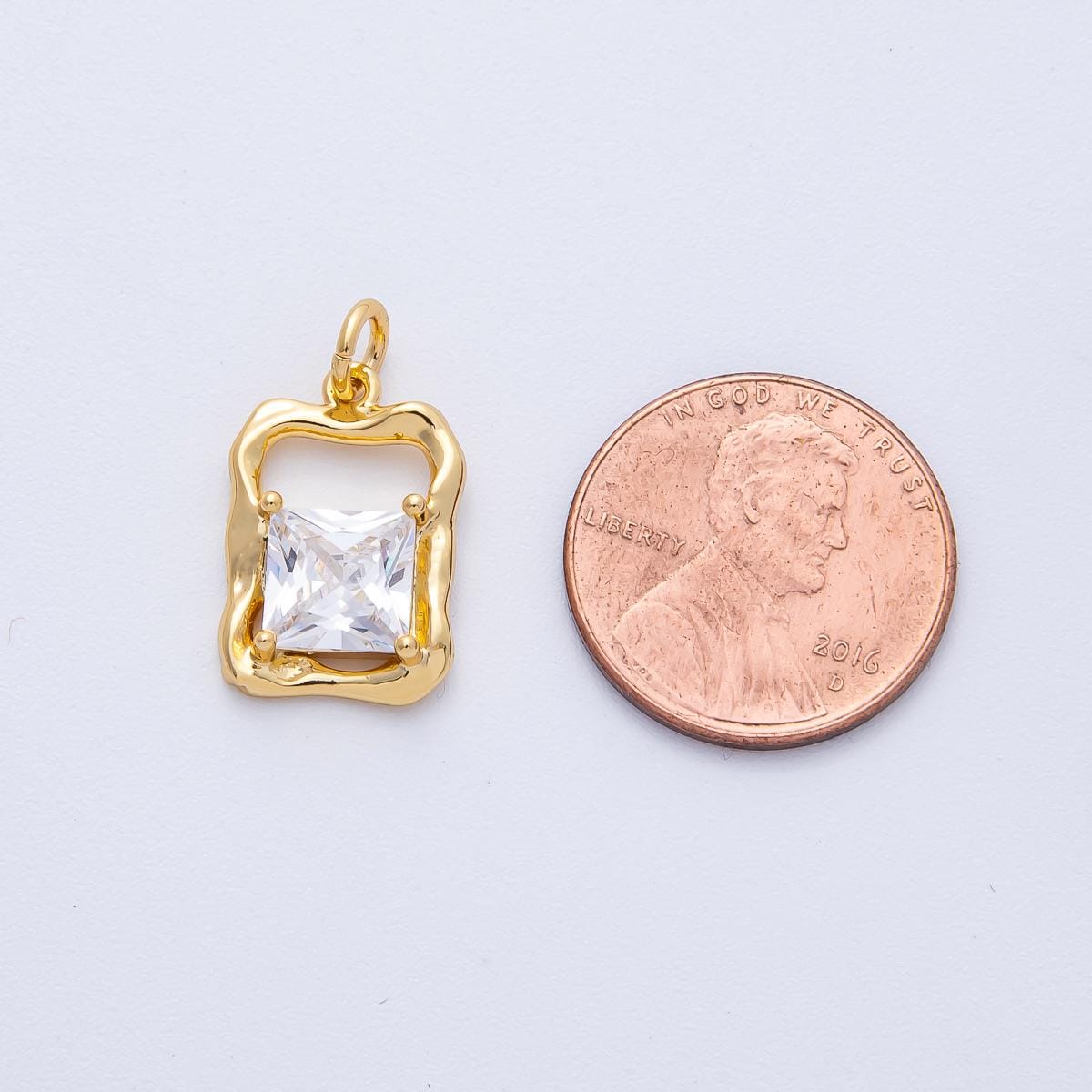 18K Gold Filled 17.1mm Clear Baguette CZ Open Molten Rectangular Charm Modern Geometric Charm Supply for custom necklace | AK190