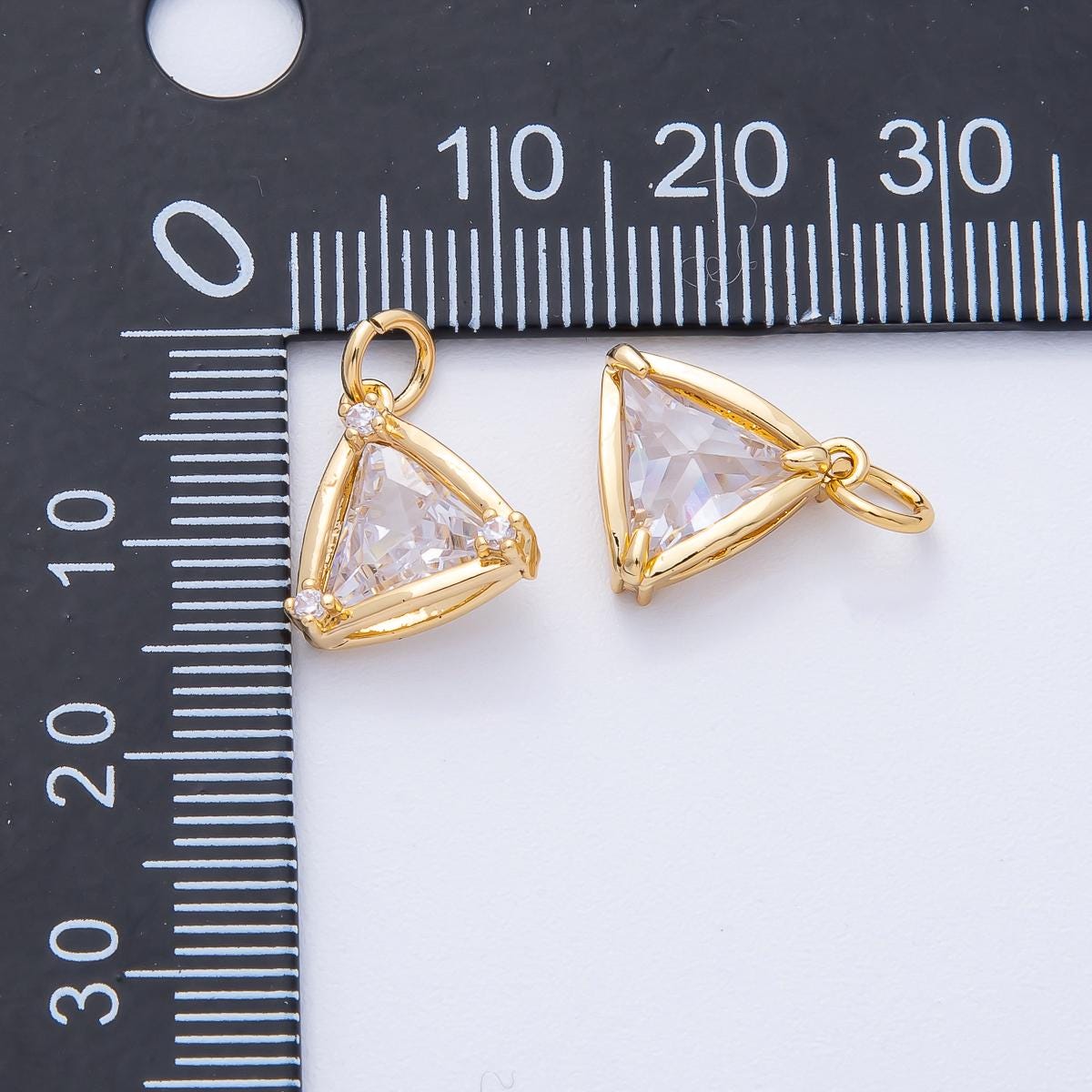 18K Gold Filled 12mm Clear CZ Triangle Mini Solitaire Charm Minimalist Crystal DIY Jewelry Making Supply Gift Idea for her | AK191