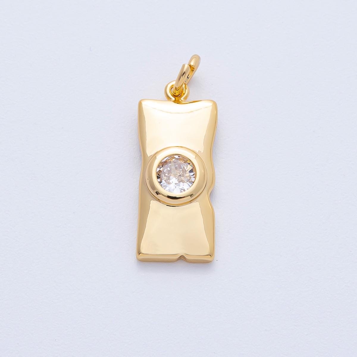 18K Gold Filled 21mm Clear Round CZ Plain Rectangular Charm Abstract Irregular Pendant DIY Jewelry Making for custom necklace | AK192