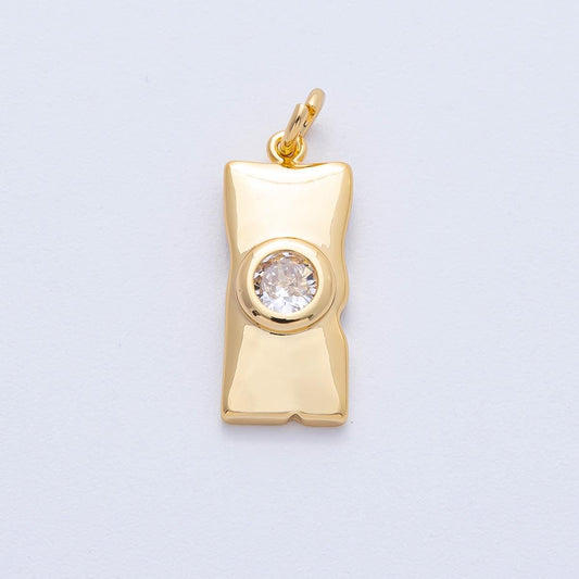 18K Gold Filled 21mm Clear Round CZ Plain Rectangular Charm Abstract Irregular Pendant DIY Jewelry Making for custom necklace | AK192