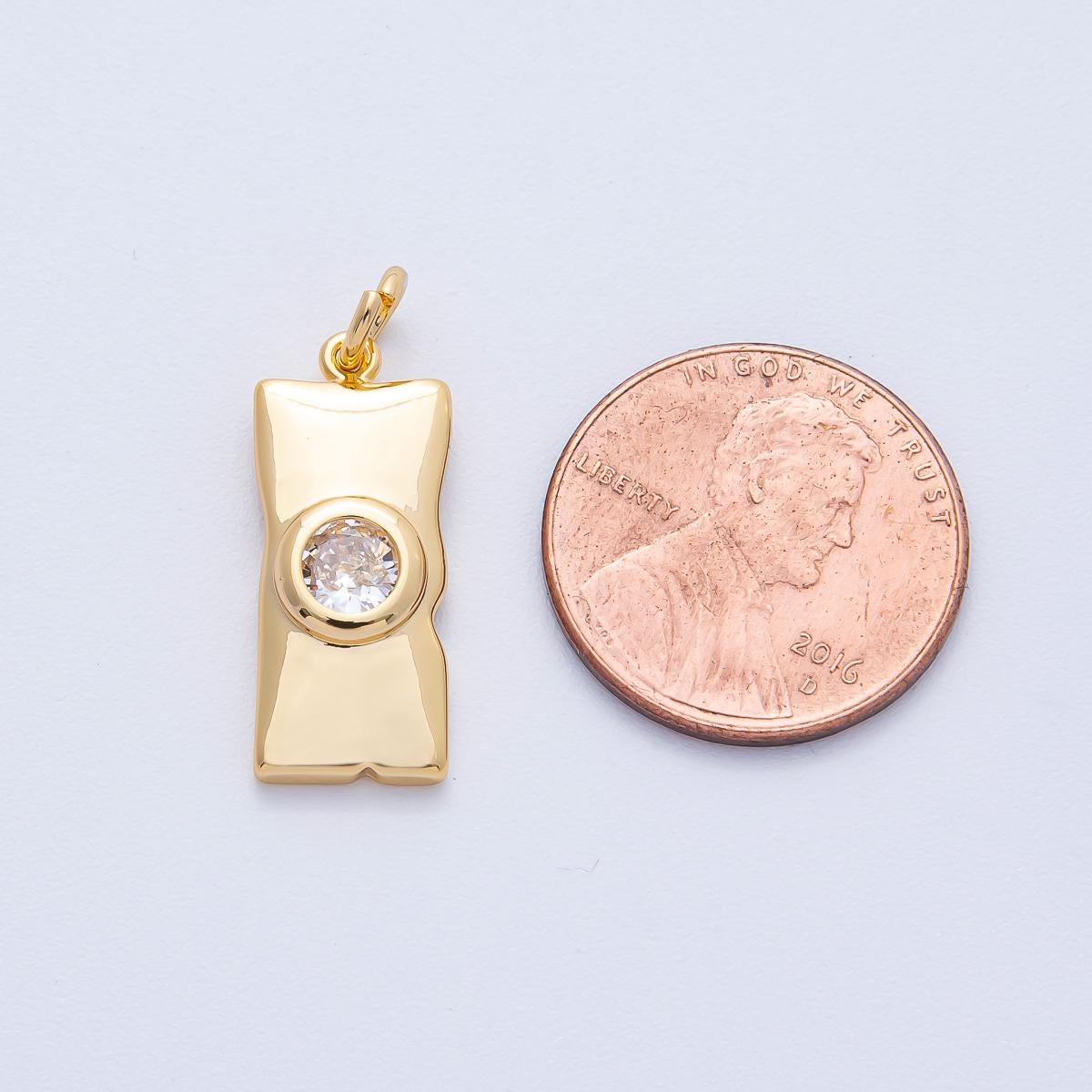 18K Gold Filled 21mm Clear Round CZ Plain Rectangular Charm Abstract Irregular Pendant DIY Jewelry Making for custom necklace | AK192