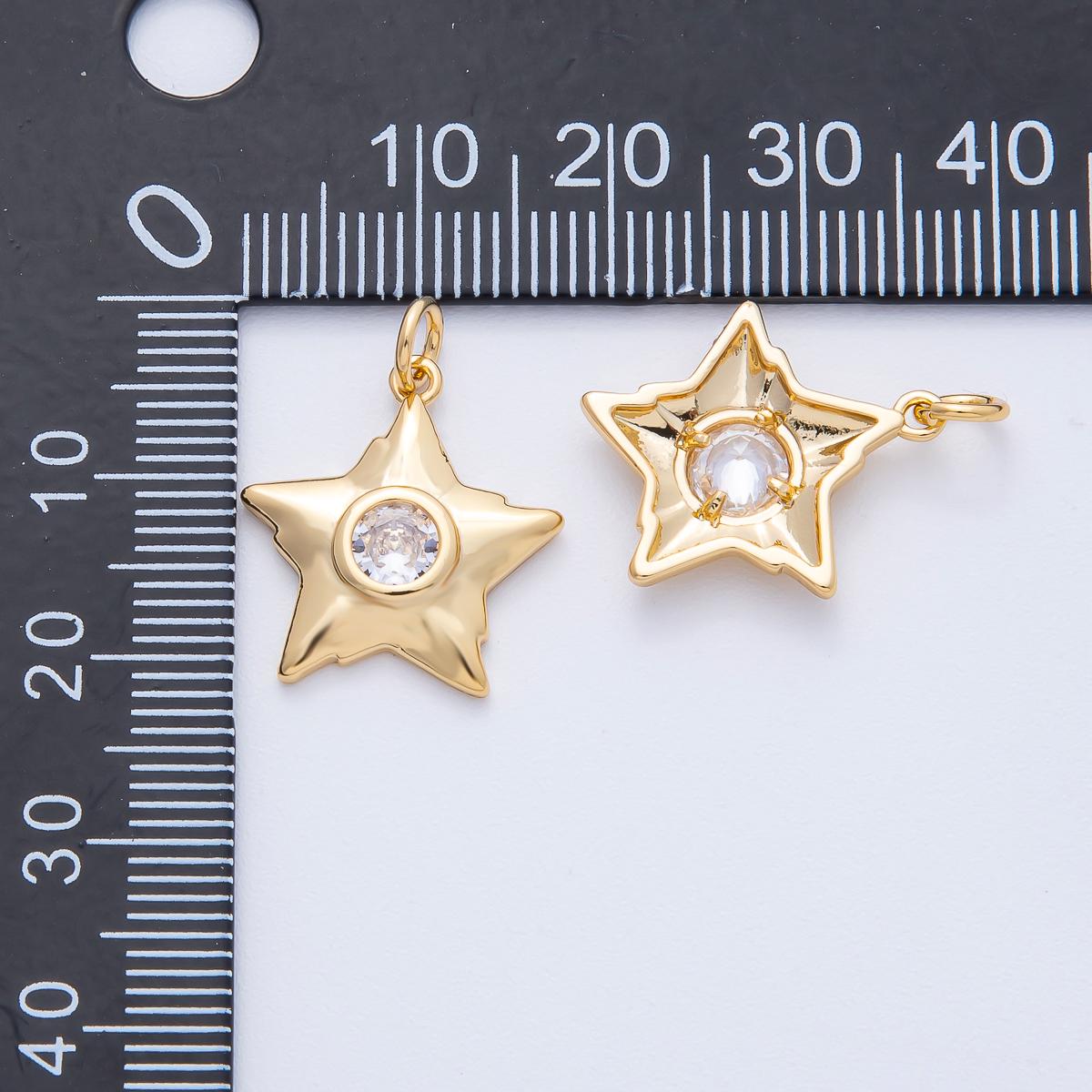 18K Gold Filled 18mm Clear Round CZ Geometric Celestial Star Charm Sunburst Inspired DIY Jewelry Supply for custom Necklace | AK193