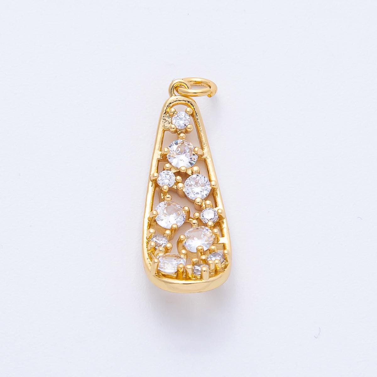 18K Gold Filled 26.5mm Clear CZ Cluster Geometric Charm Unique Statement piece DIY Jewelry Supply for custom necklace | AK194