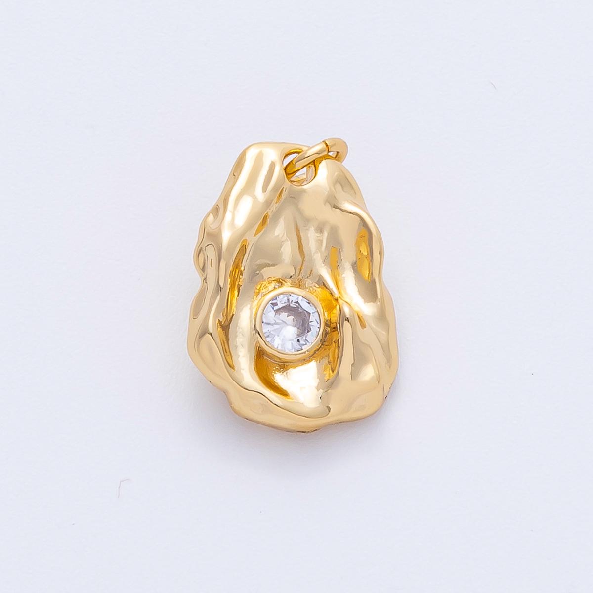 18K Gold Filled 18mm Clear Round CZ Hammered Molten Geometric Charm Unique Textured Jewelry Supply Necklace Gift for her | AK197
