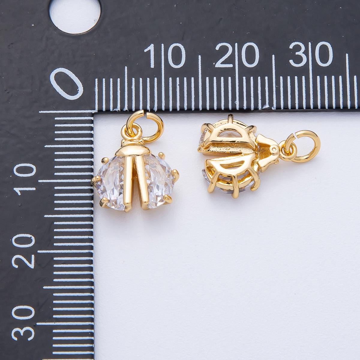 18K Gold Filled 13mm Clear CZ Ladybug Wings Insect Animal Mini Charm Crystal Beetle Charm DIY Jewelry Supply for custom necklace | AK201