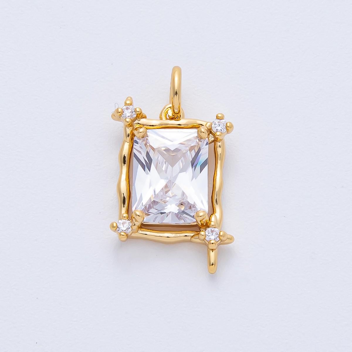 18K Gold Filled 16mm Clear CZ Baguette Molten Rectangular Bezel Charm Geometric Pendant DIY Jewelry Supply for custom Necklace | AK202