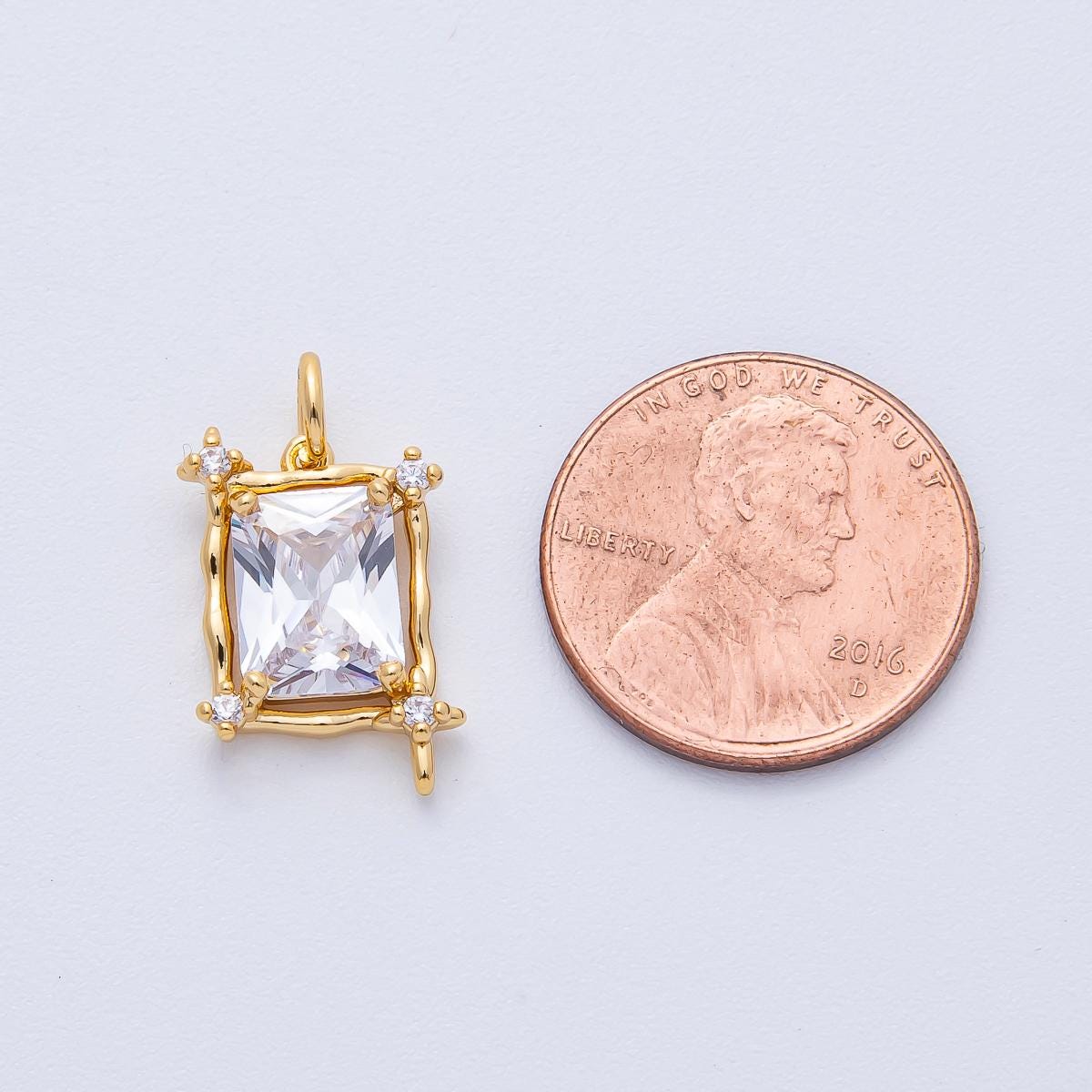 18K Gold Filled 16mm Clear CZ Baguette Molten Rectangular Bezel Charm Geometric Pendant DIY Jewelry Supply for custom Necklace | AK202