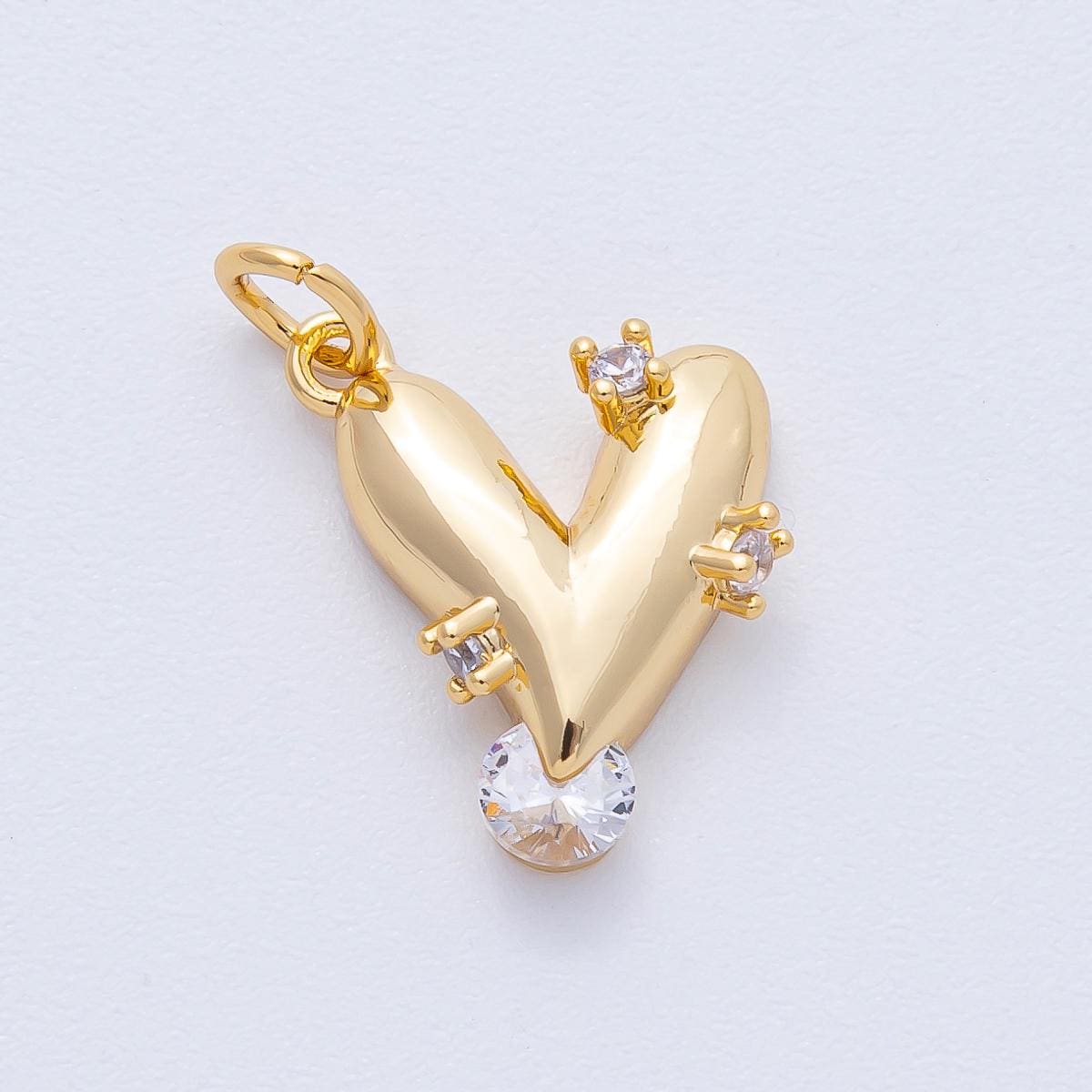 18K Gold Filled 15mm Clear CZ Cluster Chubby Heart Charm Chunky Puffy Pendant Modern Love Jewelry DIY Supply for Necklace | AK175