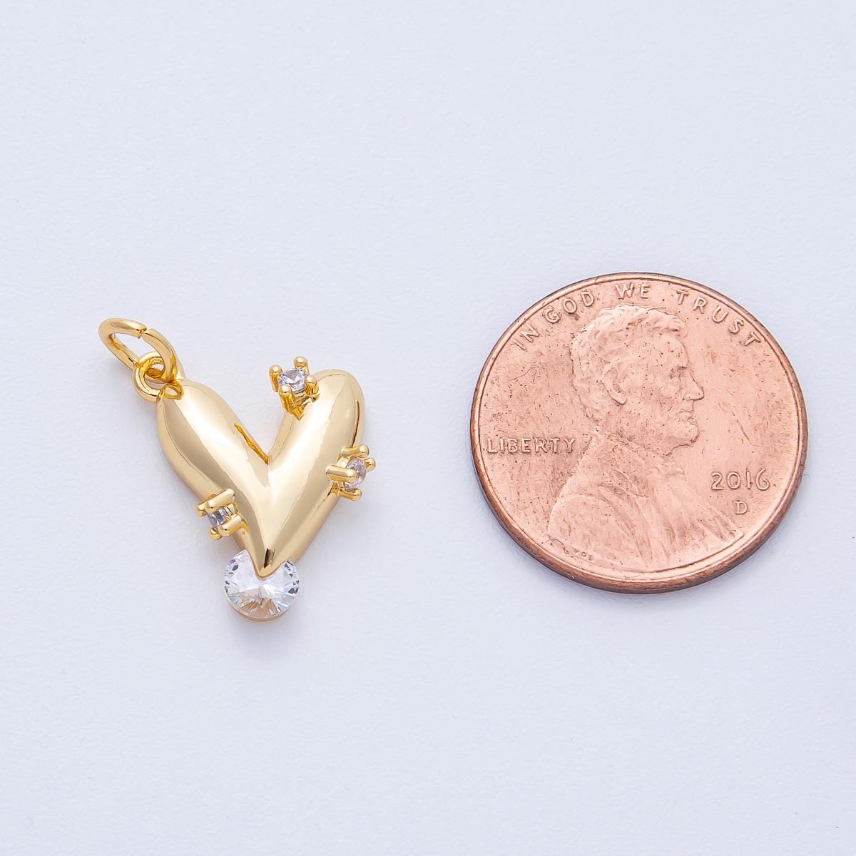 18K Gold Filled 15mm Clear CZ Cluster Chubby Heart Charm Chunky Puffy Pendant Modern Love Jewelry DIY Supply for Necklace | AK175