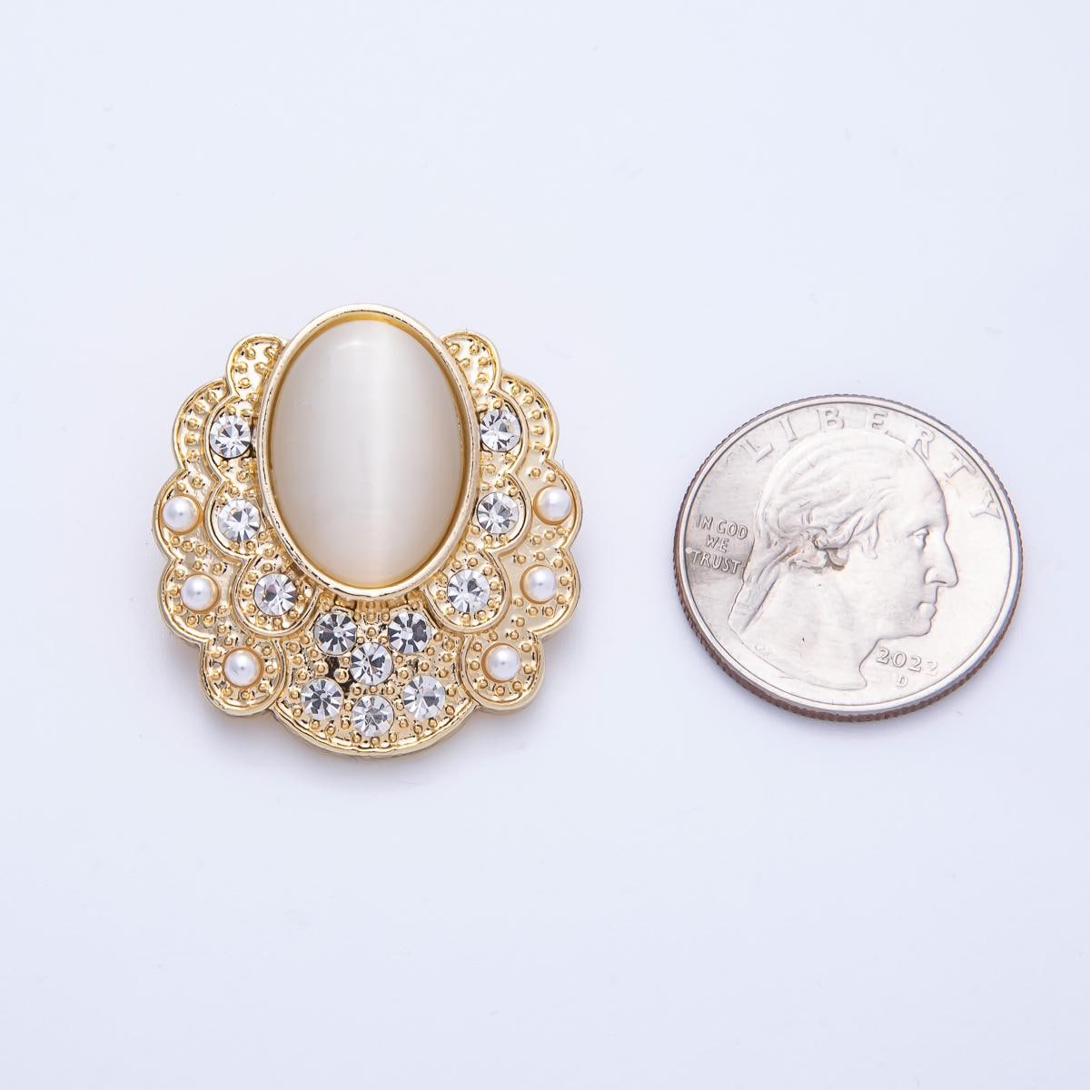 Gold 31mm Cat Eye Rhinestone Geometric Pin Brooch vintage style statement jewelry elegant gift for her for coats bags and scarves | BH-076