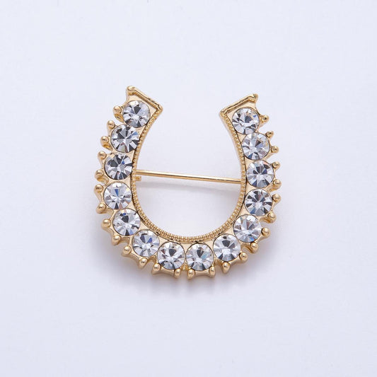 18K Gold Filled 29mm Micro Paved CZ Lucky Horseshoe Brooch Pin Equestrian Gift Crystal jewelry accessory for her, vintage style | BH-050