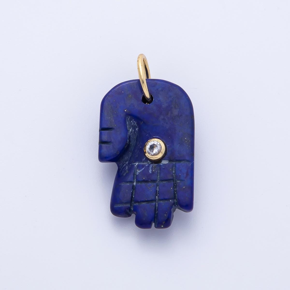 Big Gemstone Hamsa Hand Pendant Natural Stone Blue Lapiz Charm for Amulet Necklace Jewelry Making Supply 18k Gold Filled Charm AK-206