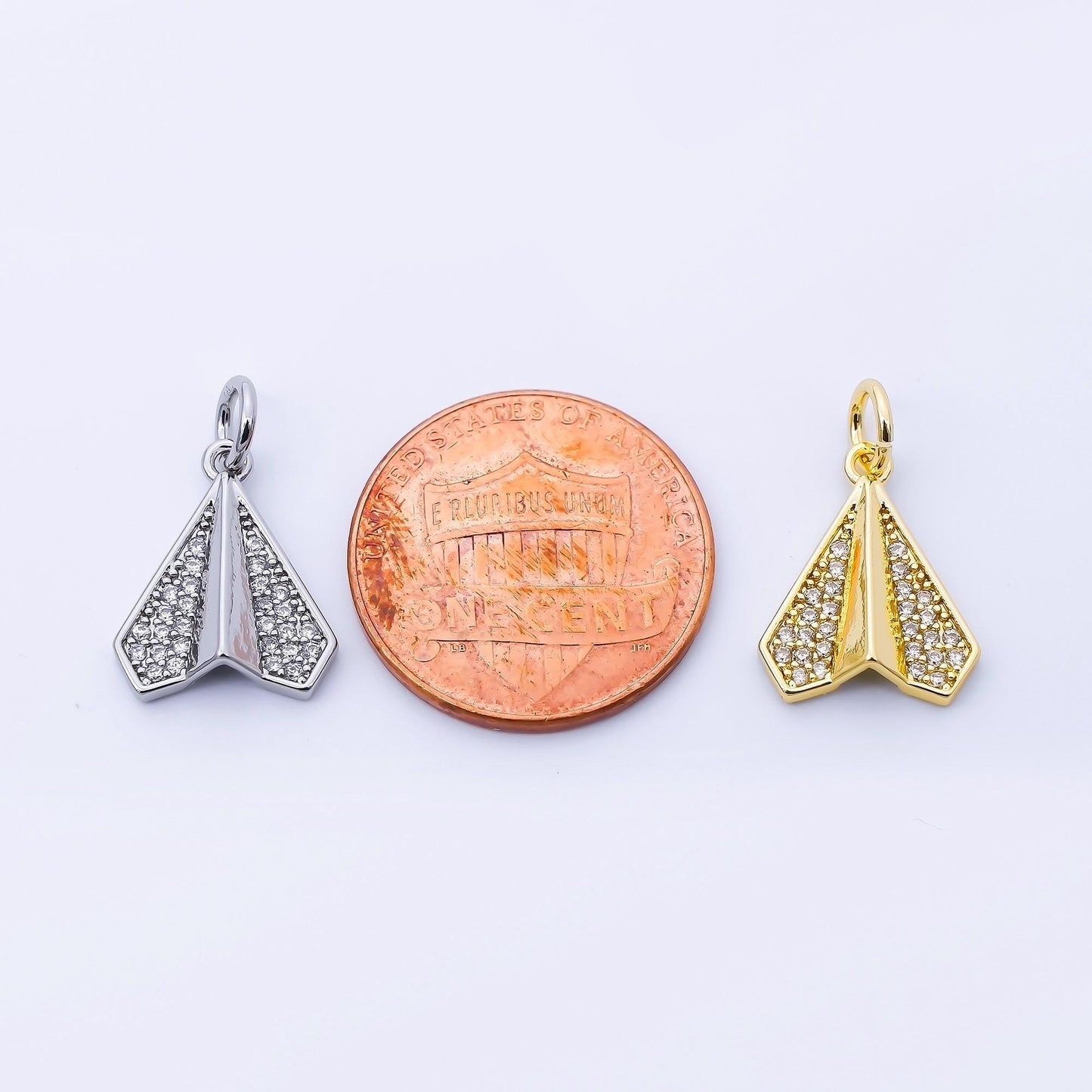 24k Gold Filled Clear CZ Paper Airplane Charm in Gold & Silver Toys Plane DIY Supply for Jewelry Making Necklace Bracelet | C973