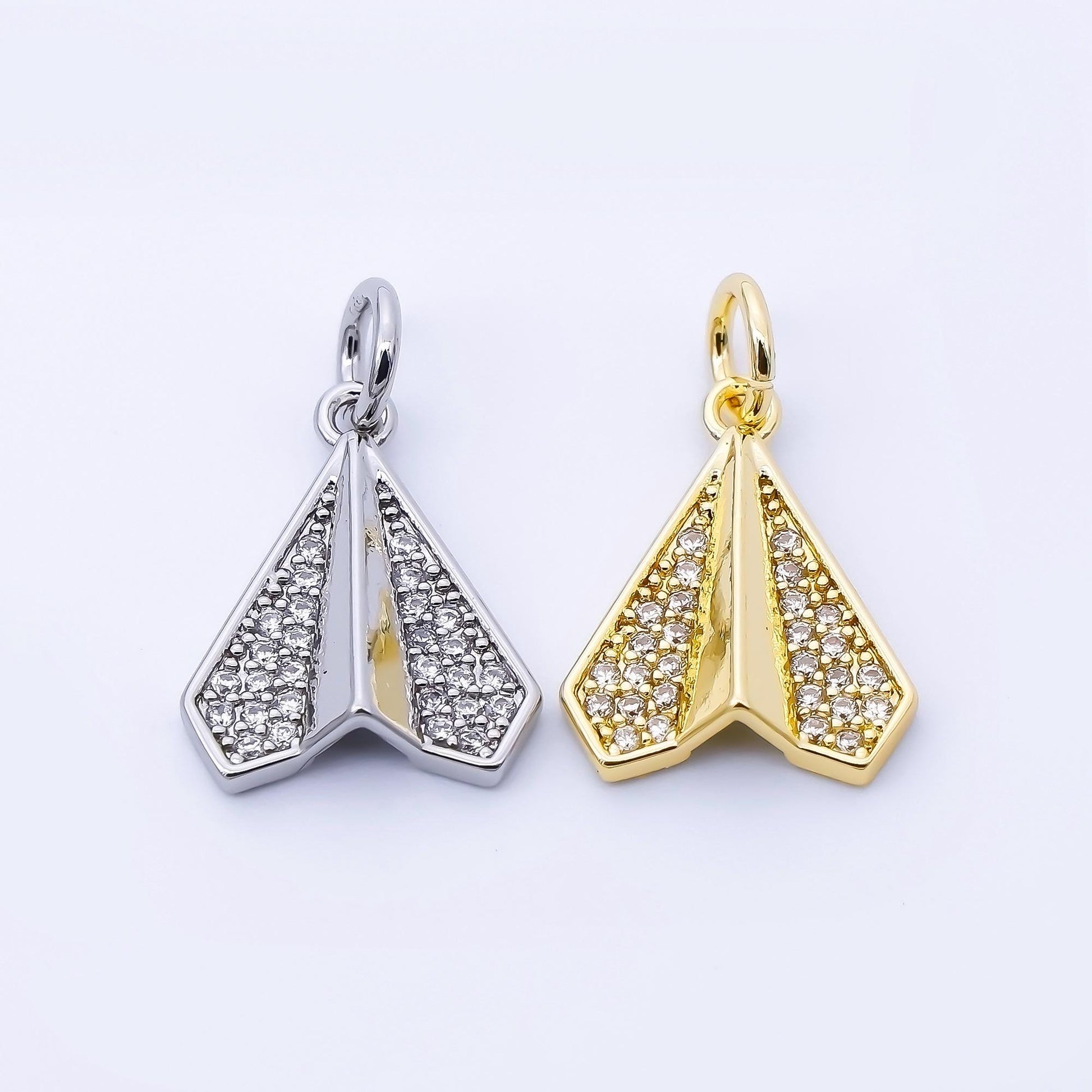 24k Gold Filled Clear CZ Paper Airplane Charm in Gold & Silver Toys Plane DIY Supply for Jewelry Making Necklace Bracelet | C973
