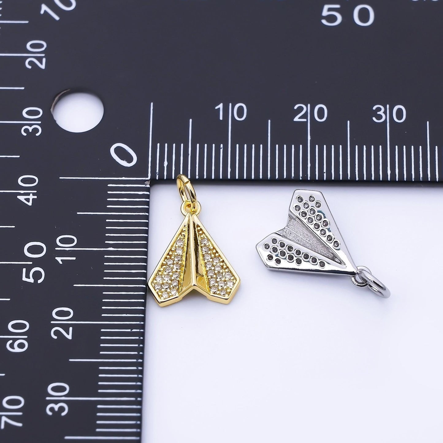 24k Gold Filled Clear CZ Paper Airplane Charm in Gold & Silver Toys Plane DIY Supply for Jewelry Making Necklace Bracelet | C973