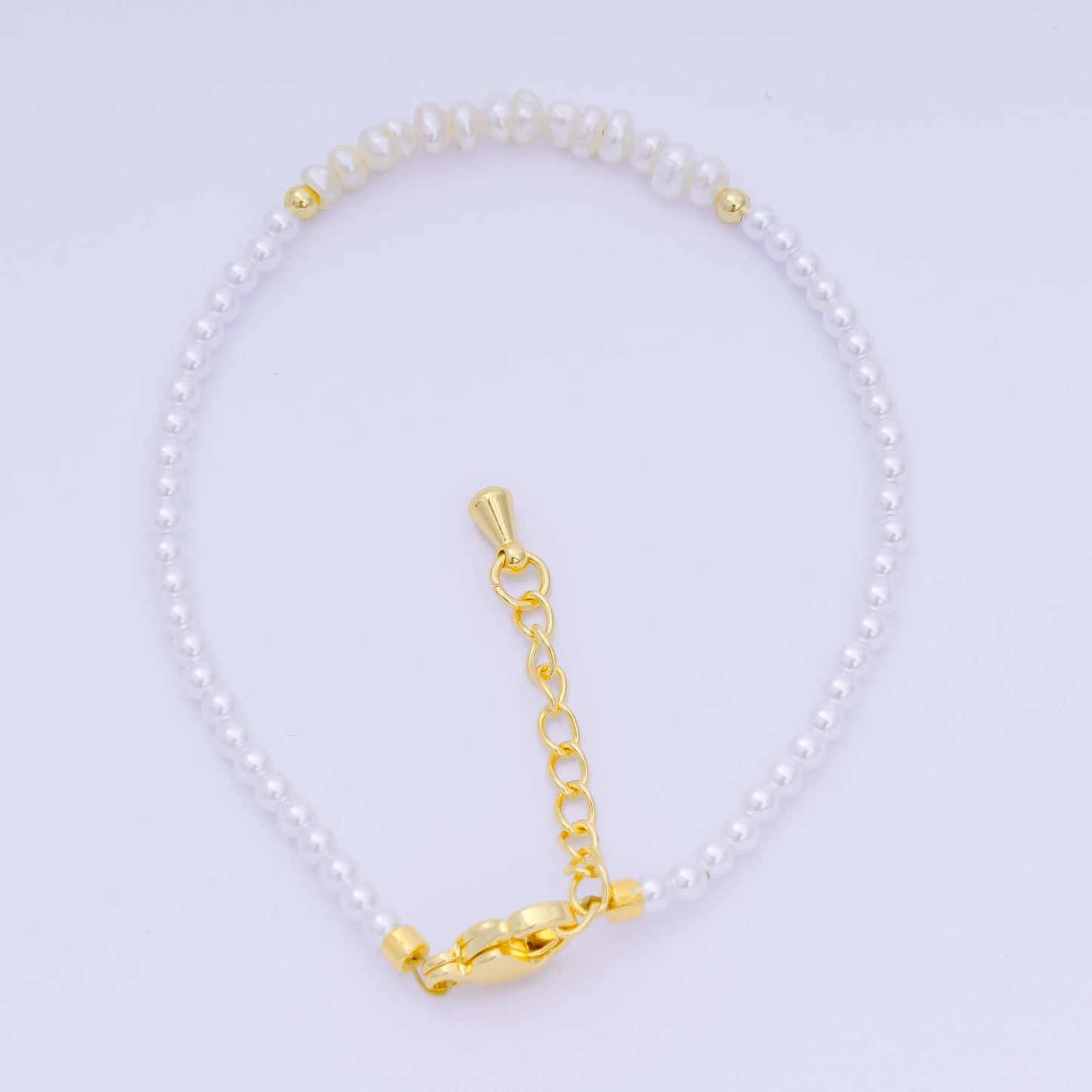 Handmade 3mm Pearl with multifaceted Colorful rondelle stones Gemstone 6.7"+ 1.25" extender Handcrafted Beaded bracelet | WA-3695