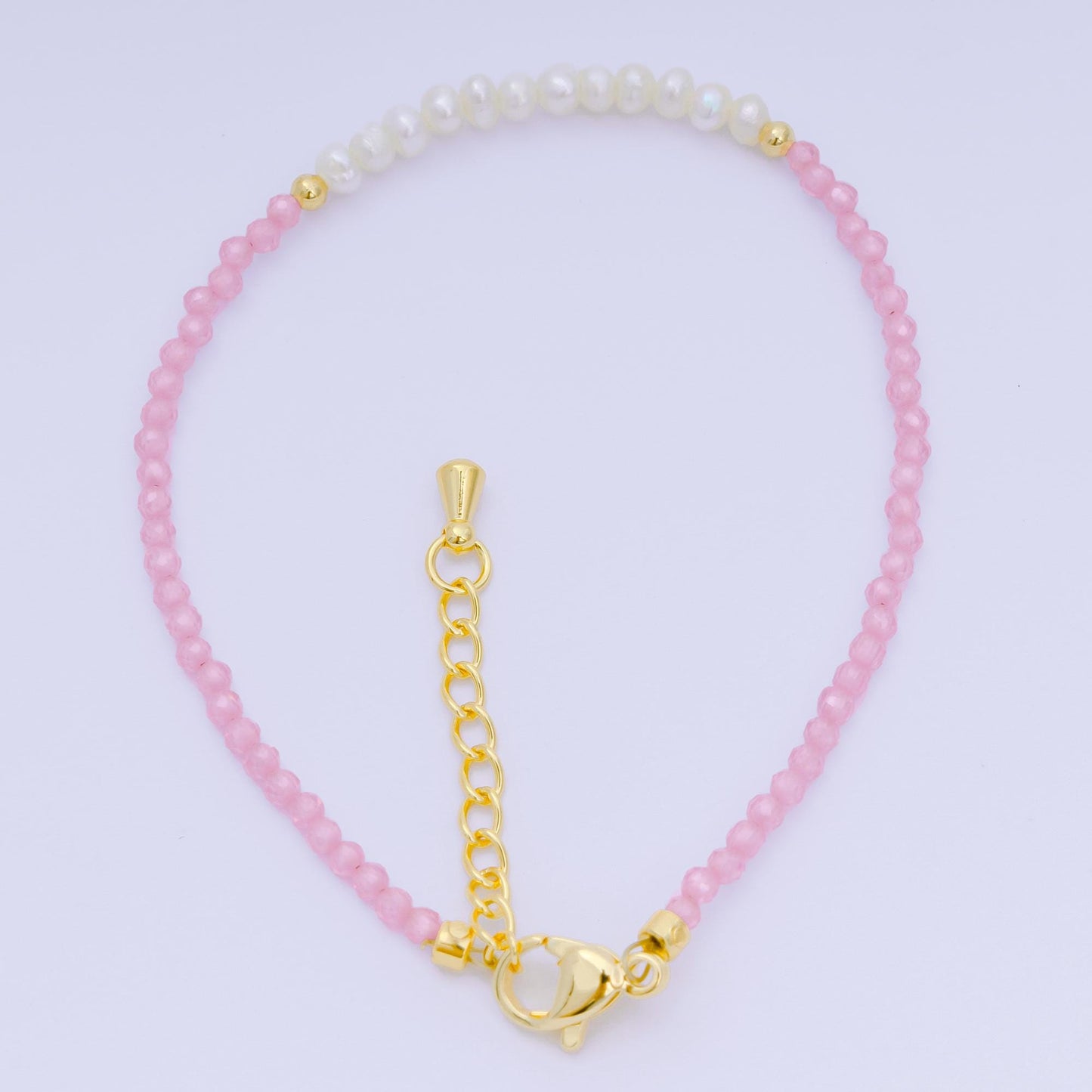Handmade 3mm Pearl with multifaceted Colorful rondelle stones Gemstone 6.7"+ 1.25" extender Handcrafted Beaded bracelet | WA-3695
