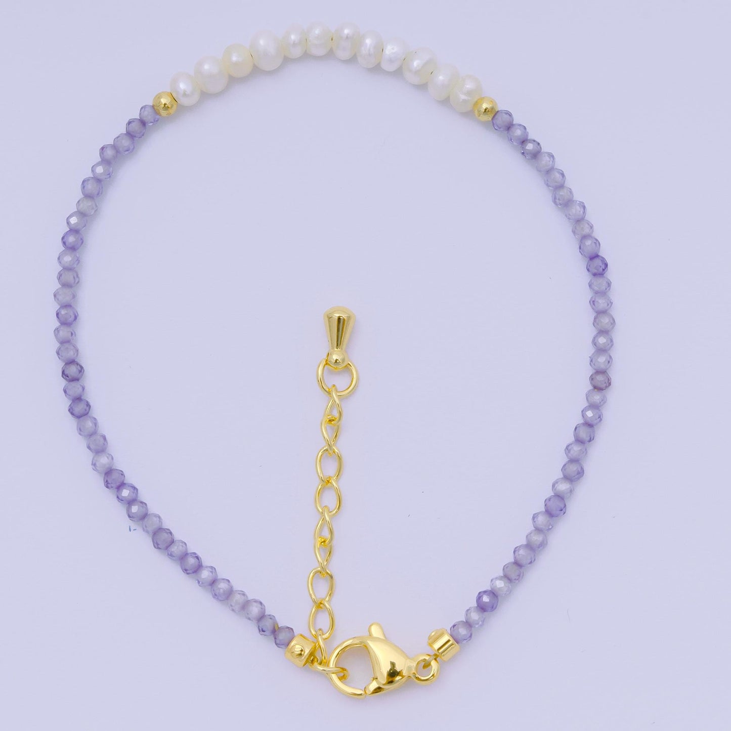 Handmade 3mm Pearl with multifaceted Colorful rondelle stones Gemstone 6.7"+ 1.25" extender Handcrafted Beaded bracelet | WA-3695