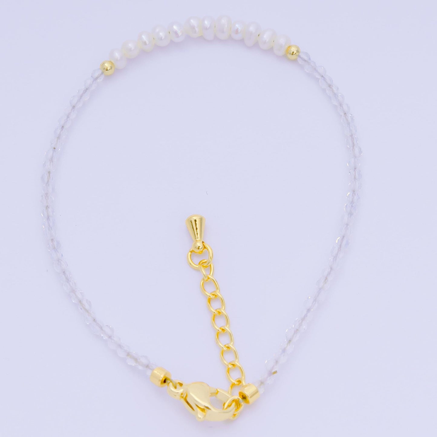 Handmade 3mm Pearl with multifaceted Colorful rondelle stones Gemstone 6.7"+ 1.25" extender Handcrafted Beaded bracelet | WA-3695