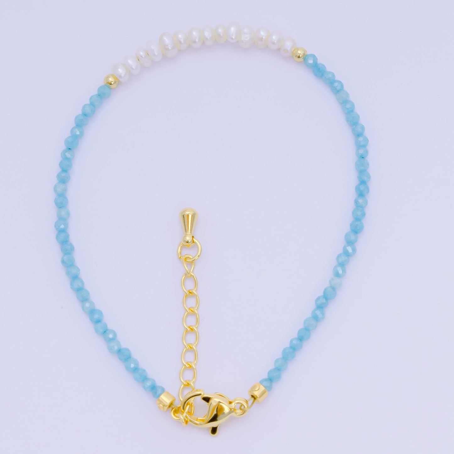 Handmade 3mm Pearl with multifaceted Colorful rondelle stones Gemstone 6.7"+ 1.25" extender Handcrafted Beaded bracelet | WA-3695