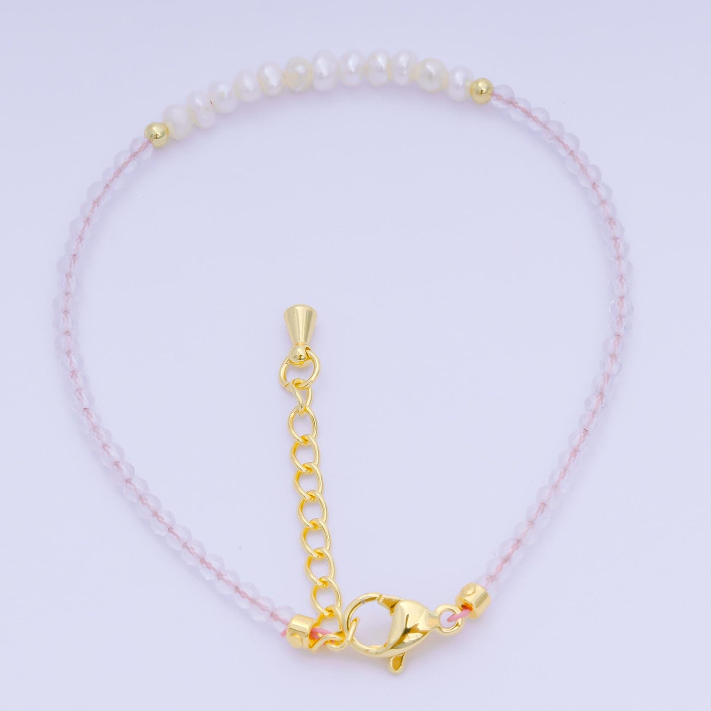 Handmade 3mm Pearl with multifaceted Colorful rondelle stones Gemstone 6.7"+ 1.25" extender Handcrafted Beaded bracelet | WA-3695