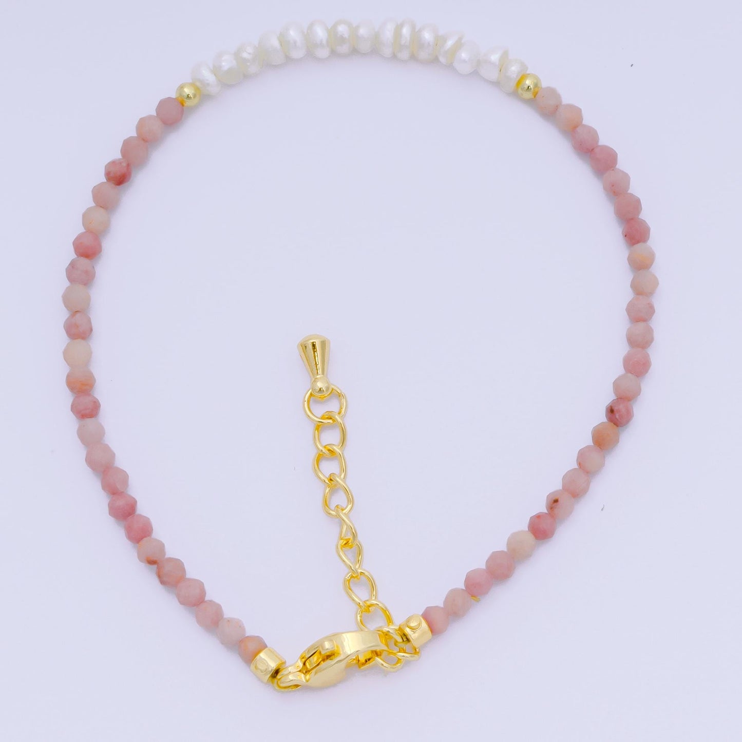 Handmade 3mm Pearl with multifaceted Colorful rondelle stones Gemstone 6.7"+ 1.25" extender Handcrafted Beaded bracelet | WA-3695