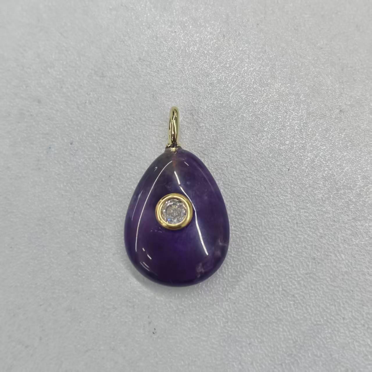 18K Gold Filled Natural Stone Pendant Oval Gemstone Charm Bracelet Necklace for DIY Jewelry Making Supply Birthstone Jewelry N-720