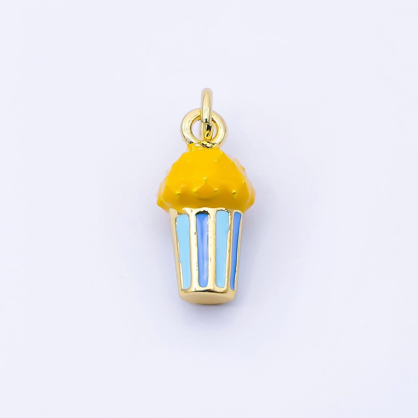 Enamel Popcorn Charm 15mm 24K Gold Filled Popcorn Pendant Kawaii Movie Snack Charm DIY Jewelry Making Supply Movie Night Gift Idea | C942