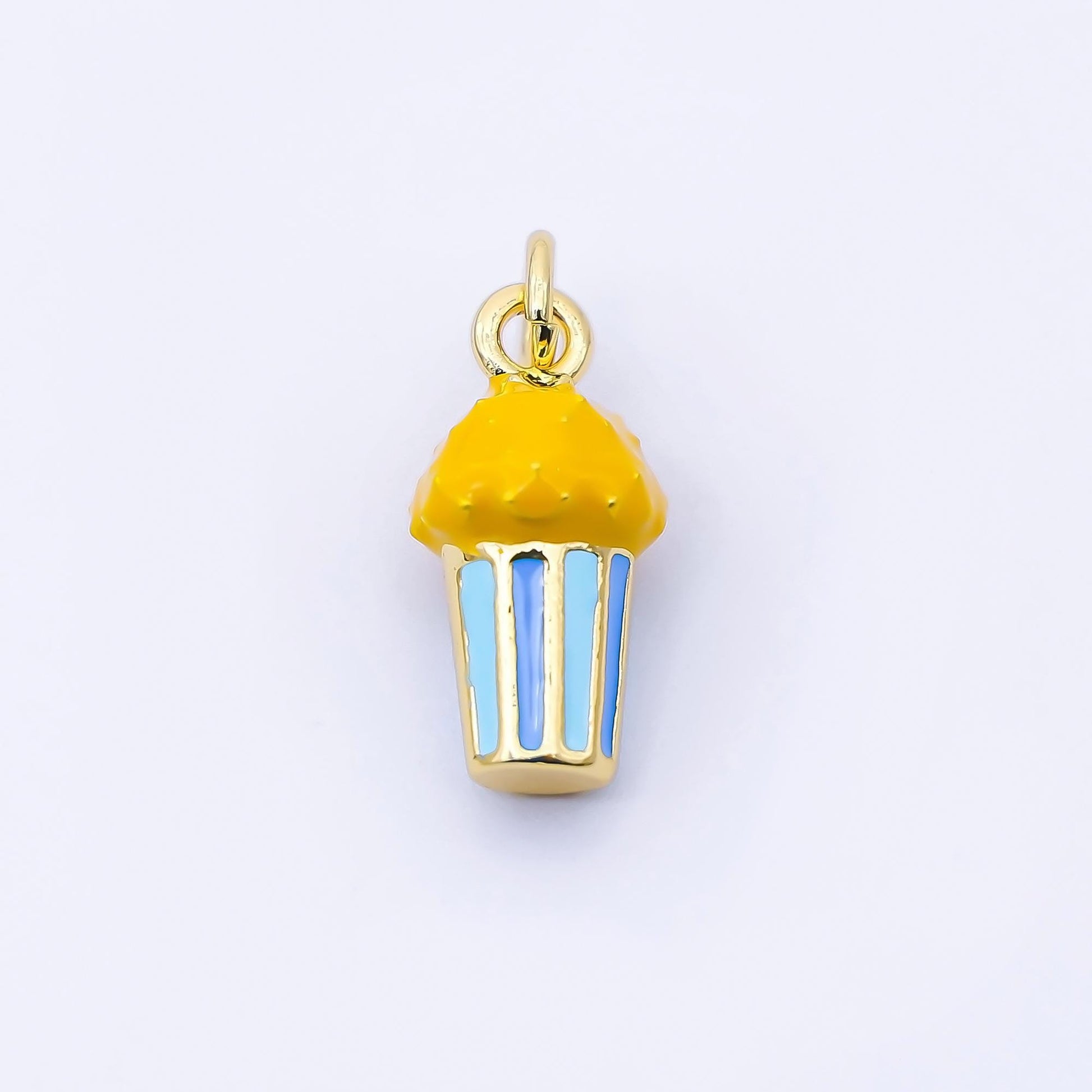 Enamel Popcorn Charm 15mm 24K Gold Filled Popcorn Pendant Kawaii Movie Snack Charm DIY Jewelry Making Supply Movie Night Gift Idea | C942