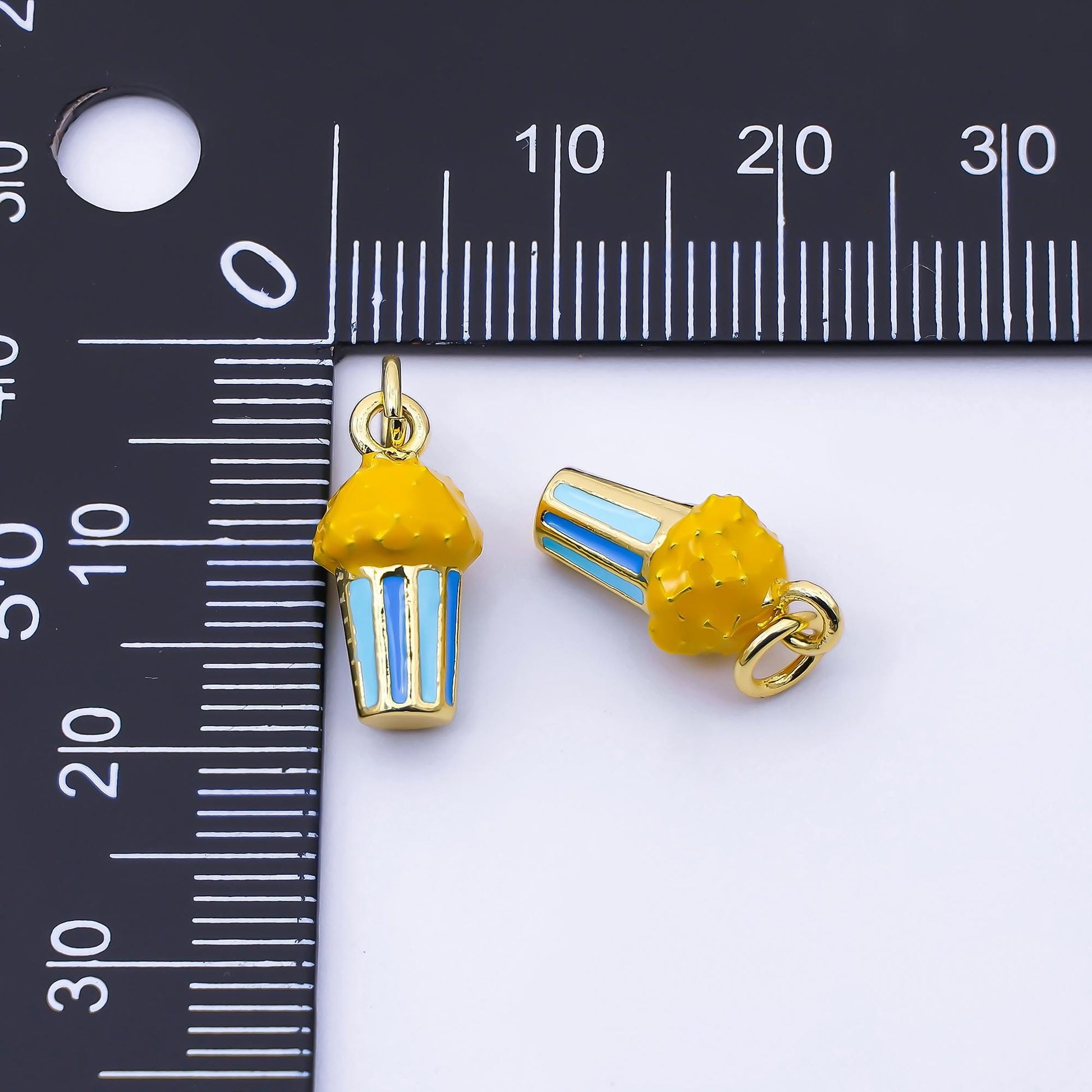 Enamel Popcorn Charm 15mm 24K Gold Filled Popcorn Pendant Kawaii Movie Snack Charm DIY Jewelry Making Supply Movie Night Gift Idea | C942