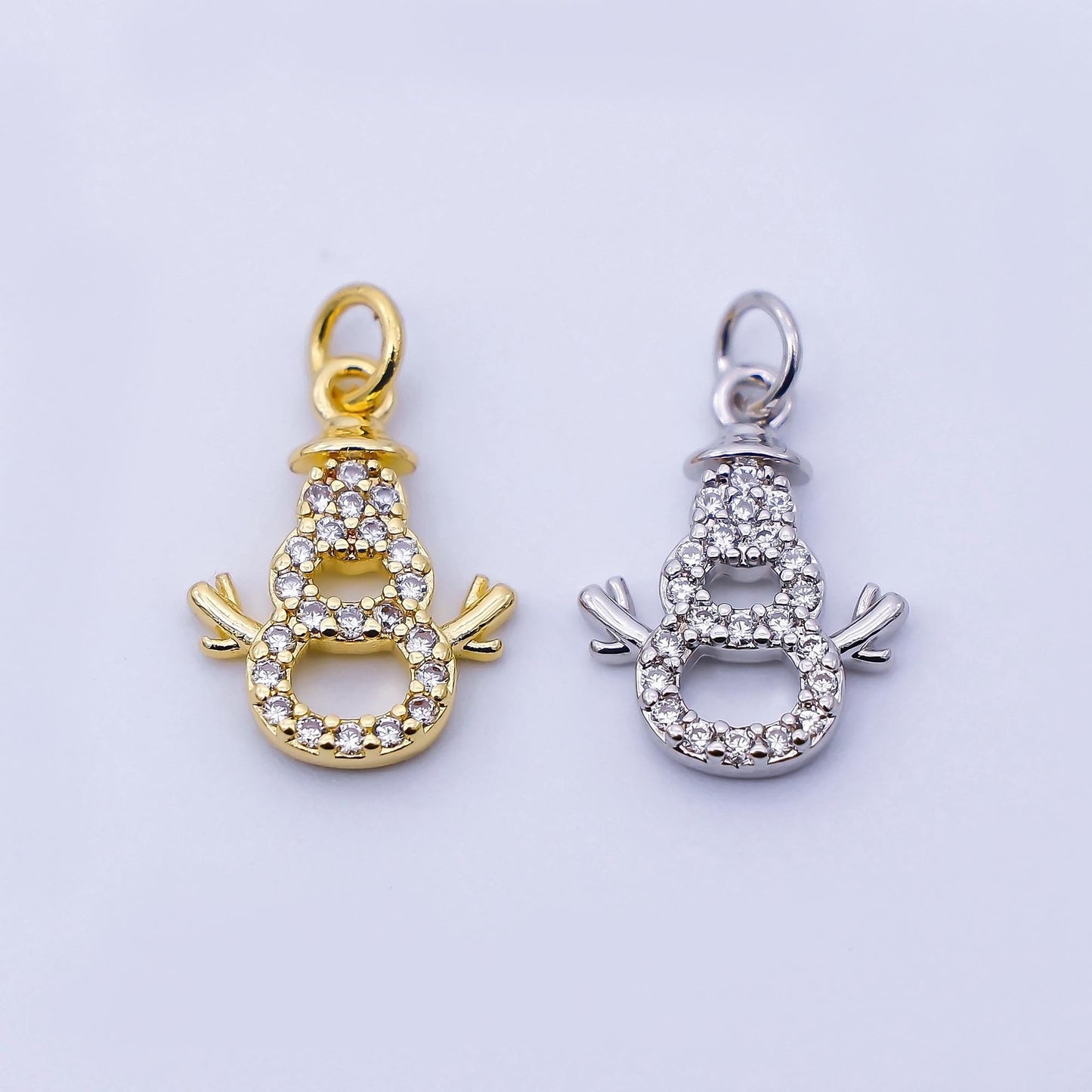 24K Gold Filled 14mm Open Micro Paved CZ Sparkling Snowman Charm in Gold & Silver DIY Jewelry Supply Holiday Season Gift | E027