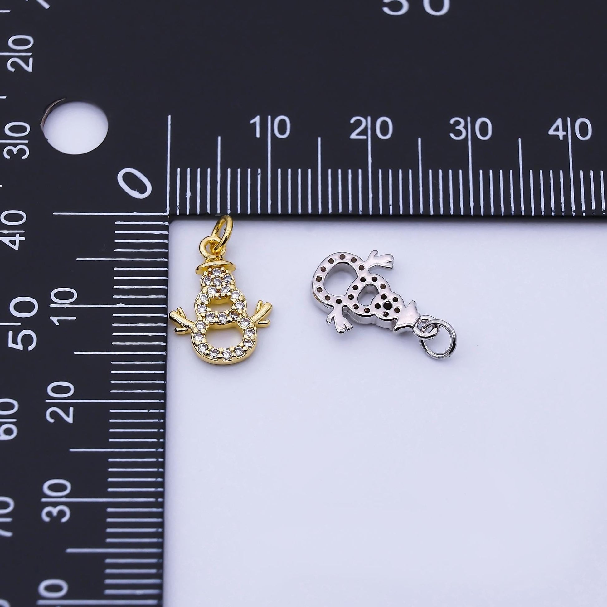 24K Gold Filled 14mm Open Micro Paved CZ Sparkling Snowman Charm in Gold & Silver DIY Jewelry Supply Holiday Season Gift | E027