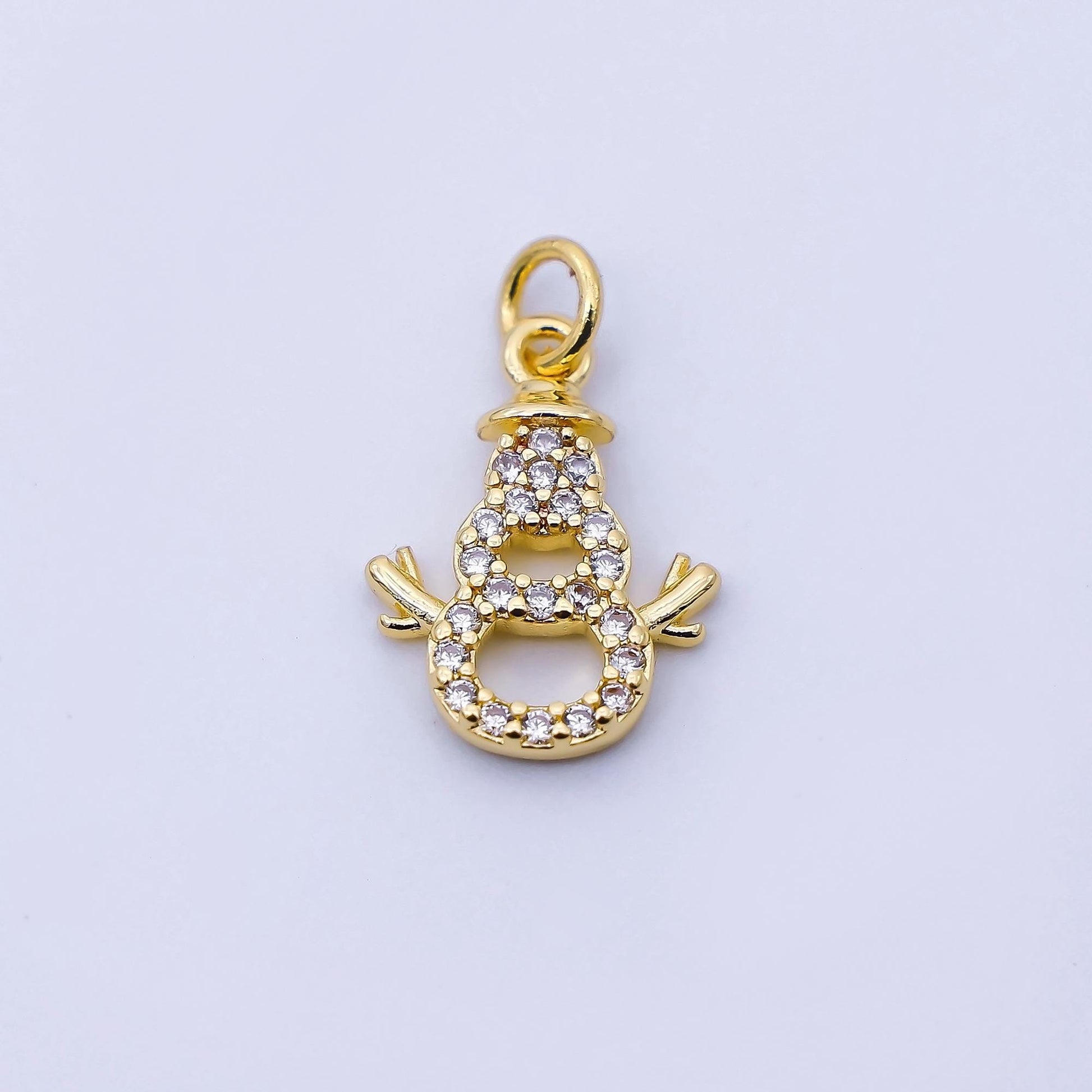 24K Gold Filled 14mm Open Micro Paved CZ Sparkling Snowman Charm in Gold & Silver DIY Jewelry Supply Holiday Season Gift | E027