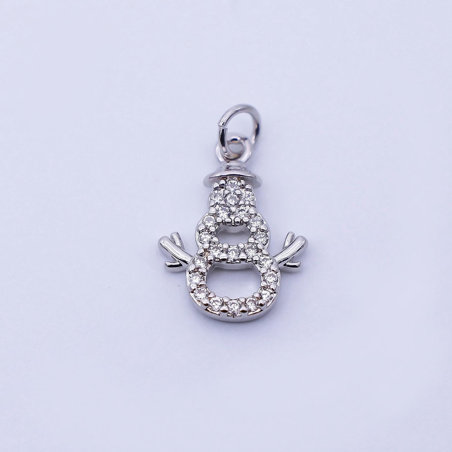 24K Gold Filled 14mm Open Micro Paved CZ Sparkling Snowman Charm in Gold & Silver DIY Jewelry Supply Holiday Season Gift | E027